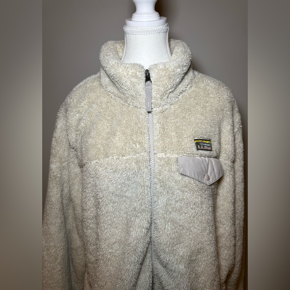 L.L. Bean High Pile Fleece Jacket cream white plus size 3X warm cozy thick‎ zip - Picture 3 of 15